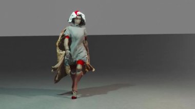 Bu hayali model bir defile simülasyonunda rennaisance kostümü giyiyor..