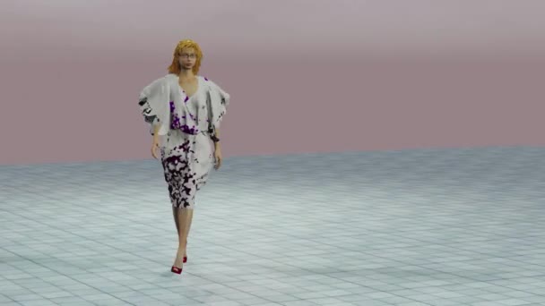 Simualtion Fashion Show Fictional Model Wears Some Colored Dress — Vídeo de stock