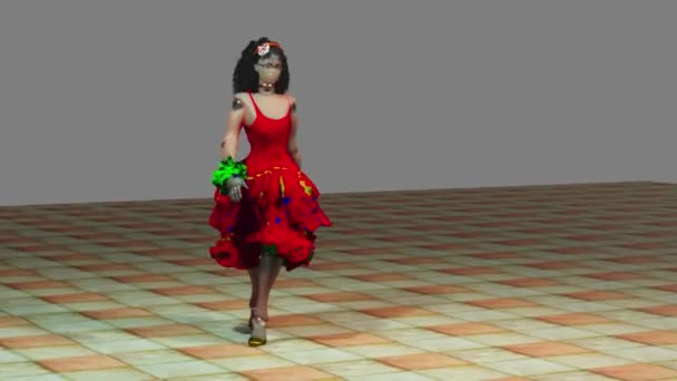 Simulasi Dari Fashion Show Mana Model Mengenakan Beberapa Gaun Merah — Stok Video
