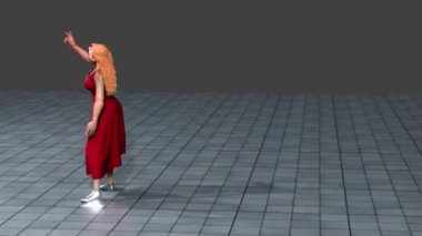 Kahverengi uzun saçlı ve güzel kırmızı elbiseli bu kadın muhtemelen bu videoda sağ kol için egzersiz yapıyordur..