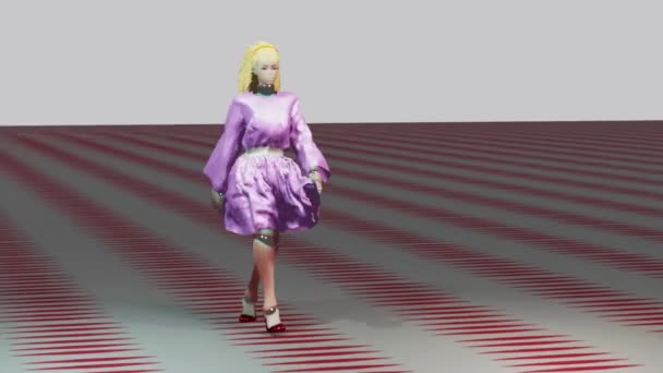 Моделювання Модного Шоу Вигадана Модель Носить Гарне Пастельне Кольорове Плаття — стокове відео