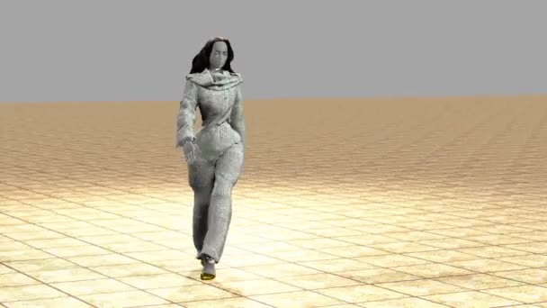 Simulation Fashion Show Fictional Model Wears Winter Clothes — Vídeo de stock