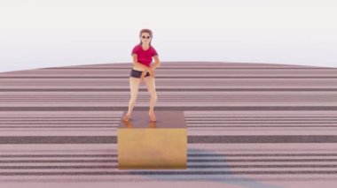 Ragdoll is dancing on some cube.