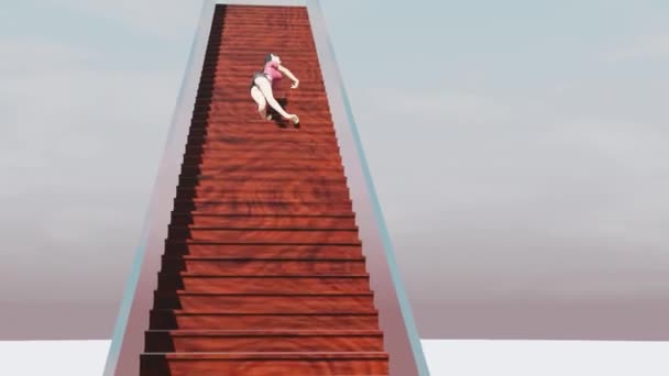 Rag Doll Jumping Top Stairs Landing Bottom — Vídeo de stock