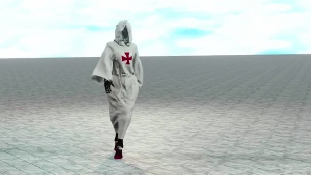 Simulation Fashion Show Model Wears Some Clothing Inspired Templars Cross — Stockvideo
