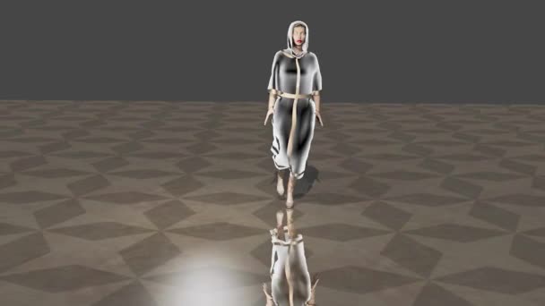 Simulation Fashion Show Model Wears Some Glowing Robe Fictional Environment — Αρχείο Βίντεο