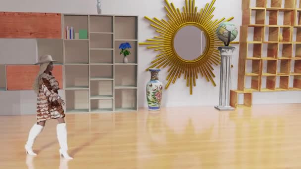 Simulation Défilé Mode Dans Appartement Fictif Mannequin Porte Beaux Vêtements — Video