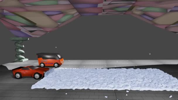 Car Moving Snow Out His Way Funny Video Animation Trying — Video Stock