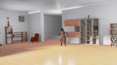 This women is probably happy because she arrived in her new apartment.