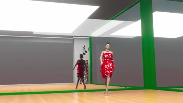Моделювання Показу Мод Деяких Вигаданих Квартирах Модель Носить Гарну Червону — стокове відео