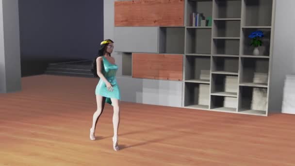 Simulation Fashion Show Some Fictional Apartment Model Wears Some Nice — Vídeo de stock