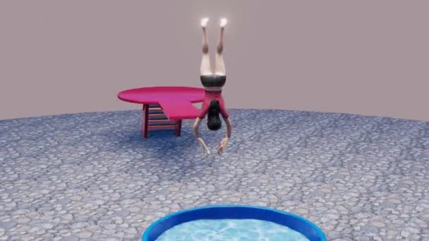 Rag Doll Jumping Small Pool Unfortunately Something Strange Has Happend — Stockvideo