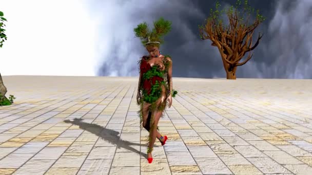 Kobieca Postać Drzewa Ćwiczy Nową Postać Taneczną — Wideo stockowe
