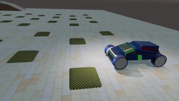 Automobile Doing Some Test Drive Fictional Fanasy Environment Obstacles — Stok Video