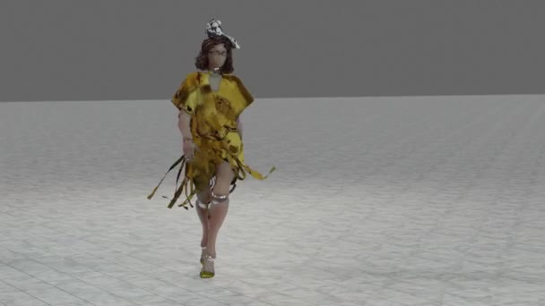 Sarı Kahverengi Moda Kombinasyonlu Hayali Bir Ortamda Moda Gösterisi Simülasyonu — Stok video