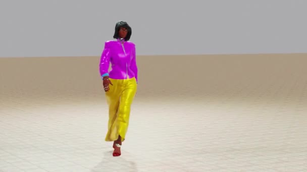 Pembe Sarı Moda Kombinasyonlu Hayali Bir Ortamda Moda Gösterisi Simülasyonu — Stok video