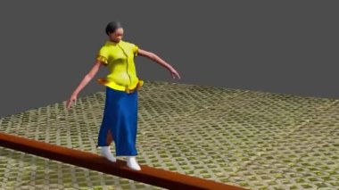 Some female is doing balanced walk on some long timber.