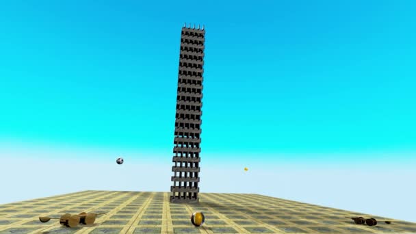 Another Interesting Building Blocks Video Catapults Fire Some Balls Destroys — Stock Video