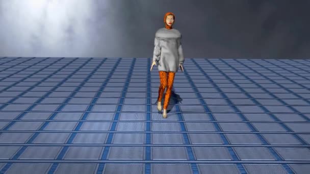 モデルが冬服を着るファッションショーの3Dシミュレーション — ストック動画