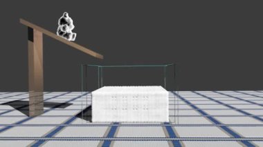 Teddy bear is falling in some box with snow.