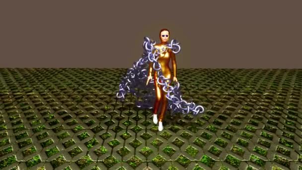 Fashion Show Simulation Some Chains Attached Costume Model Wears — Vídeo de Stock