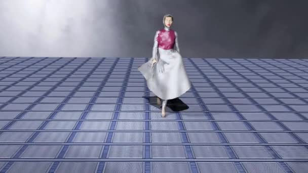 Symulacja Pokazu Mody Gdzie Model Nosi Ładny Srebrno Różowy Strój — Wideo stockowe