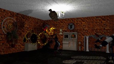 In this room suddenly some strange things begin to occur. Some objects are moving upwards to the ceiling.