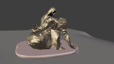 Sculpture inspired by famous artwork Pieta by Michelangelo viewed from many angles.