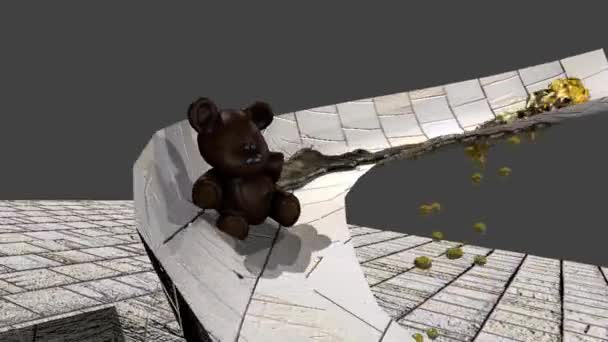 Ένα Αρκουδάκι Κατεβαίνει Διαφάνεια Μαζί Λίγο Υγρό Μελιού — Αρχείο Βίντεο