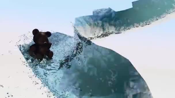 Teddy Bear Some Barrel Sliding Some Toboggan Together Some Water — Stockvideo