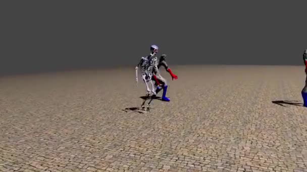Chromed Skeleton Cyborg Running Backward Forward Some Fictional Environmnet Two — Stockvideo