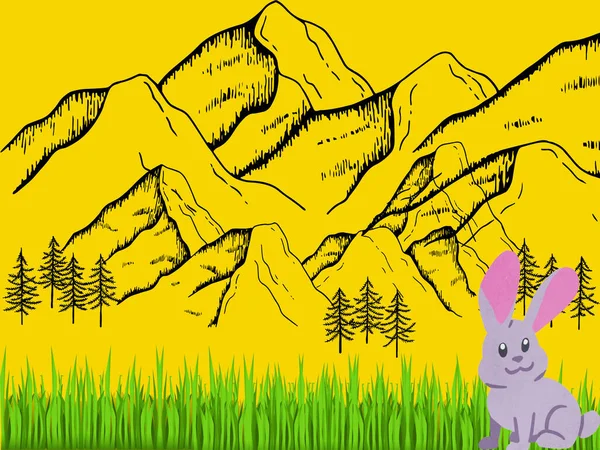 landscape with a campfire in the mountains, nature scenery