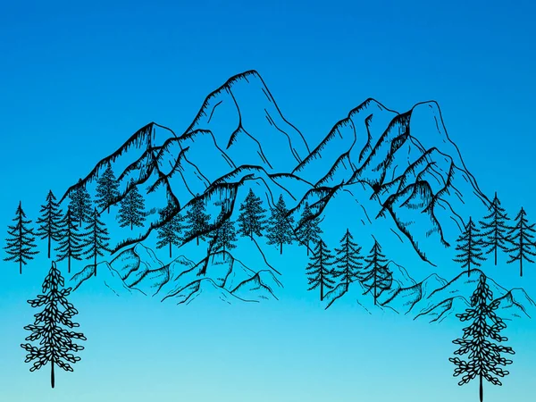 mountain and landscape of a forest with a beautiful pattern. the mountains of the caucasus. vector illustration