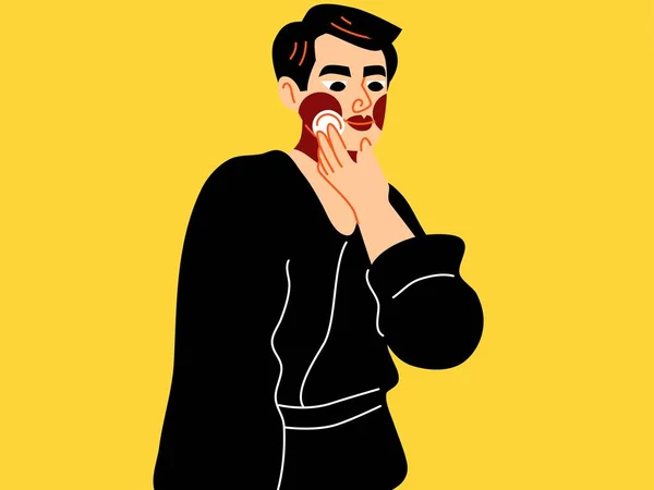 Beauty cream using his face to become handsome.