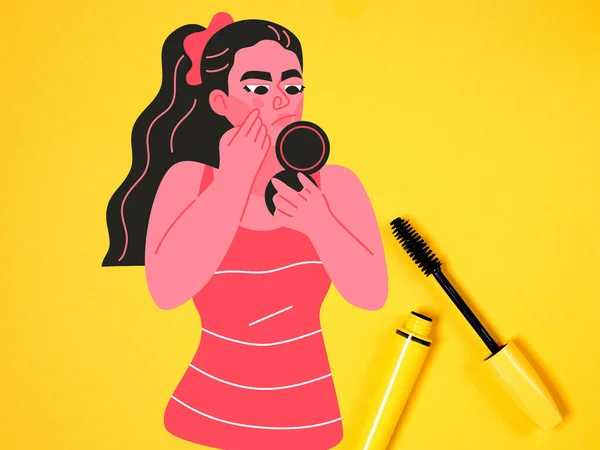 young beautiful woman with make-up and hairstyle, vector illustration