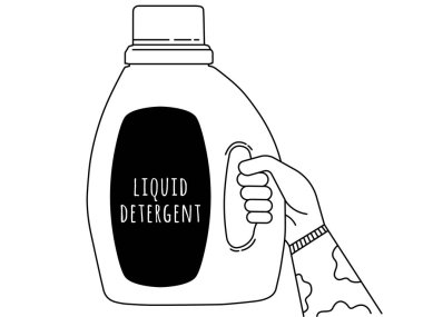 Hand holding spray bottle with thumb up, illustration