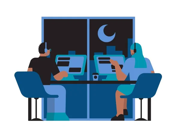 Gece, iş, insanlar, vektör illüstrasyonu 