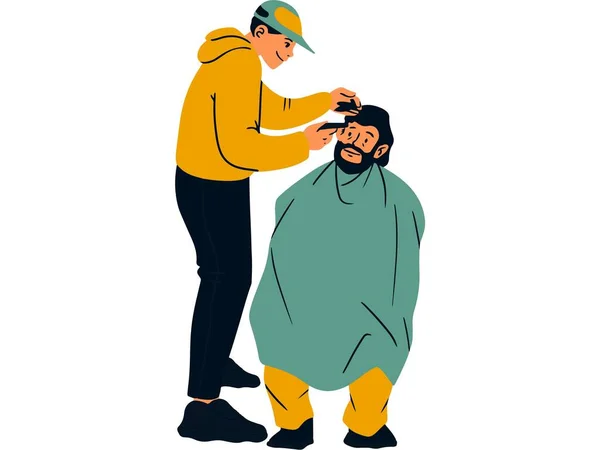 Berber Bir Müşterinin Saçını Kesiyor Berber Dükkanında Bir Adam — Stok fotoğraf
