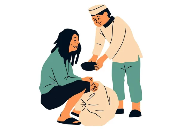 Genç bir adam kucağında bir kadına paskalya yumurtası veriyor. 