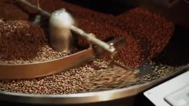 コーヒーショップでホットコーヒーを作るバリスタ コーヒーマシンでホットコーヒーを作るプロセス ビジネスコンセプト小規模ビジネススタートアップビジネス — ストック動画