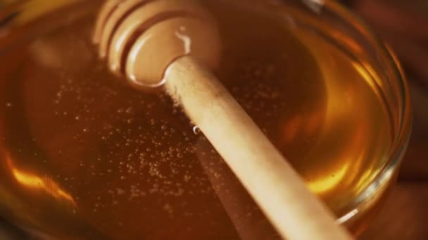 Healthy Organic Honey Plate Wooden Honey Dipper Top View Black — Stok video