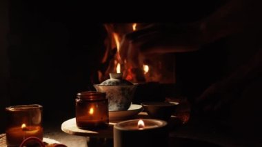 Brewing puerh tea. Traditional chinese tea ceremony. Tea pouring to teapot on a tea tray