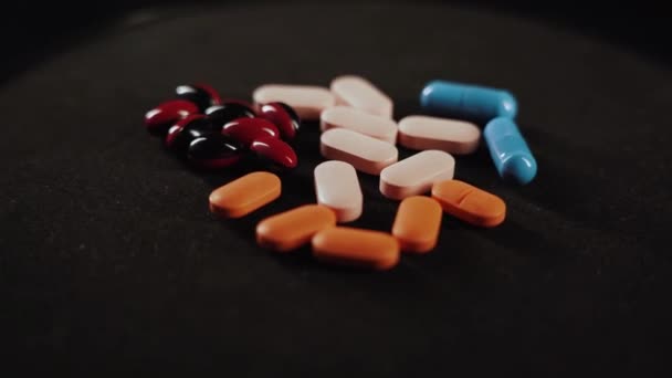 Pills Syringe Drug Revolve Black Background Concept Drug Addiction Banditry — Vídeo de Stock