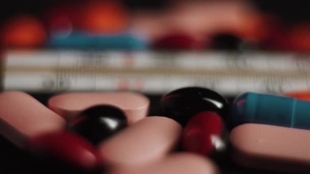 Pills Syringe Drug Revolve Black Background Concept Drug Addiction Banditry — Video Stock