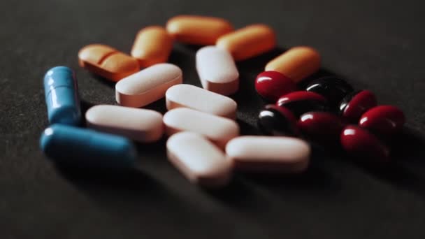 Pills Syringe Drug Revolve Black Background Concept Drug Addiction Banditry — Video Stock
