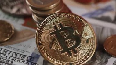 Bitcoin BTC coin rotating on a black background