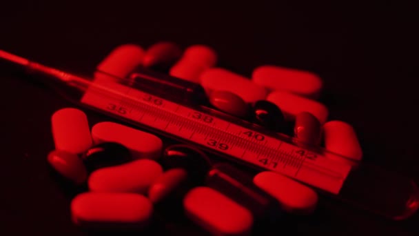 Pills Syringe Drug Revolve Black Background Concept Drug Addiction Banditry — Stockvideo