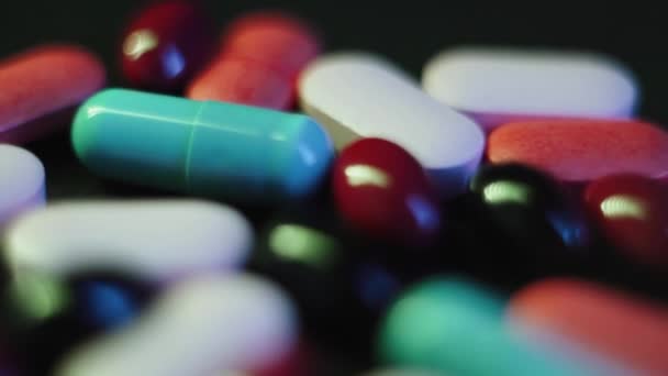Pills Syringe Drug Revolve Black Background Concept Drug Addiction Banditry — Vídeos de Stock
