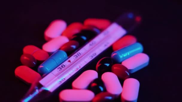 Pills Syringe Drug Revolve Black Background Concept Drug Addiction Banditry — Stock video