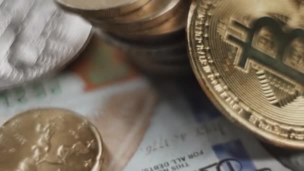 Bitcoin Btc Coin Rotating Black Background — Vídeo de Stock